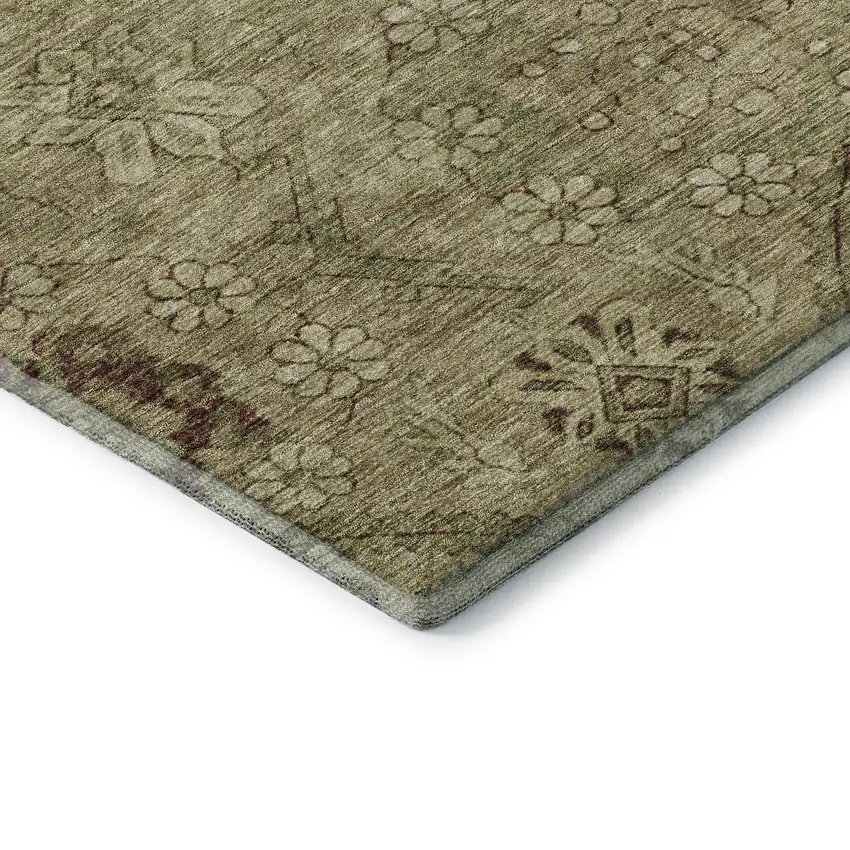 Brown And Beige Floral Washable Area Rug With UV Protection Photo 8