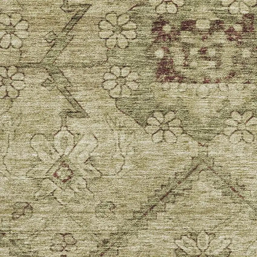 Brown And Beige Floral Washable Area Rug With UV Protection Photo 3