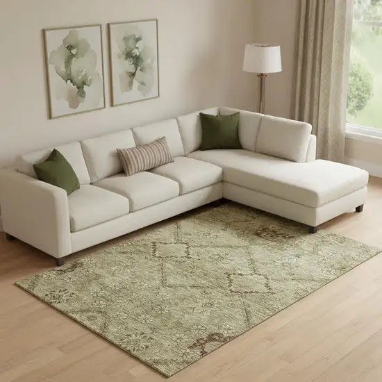 Brown And Beige Floral Washable Area Rug With UV Protection Photo 1