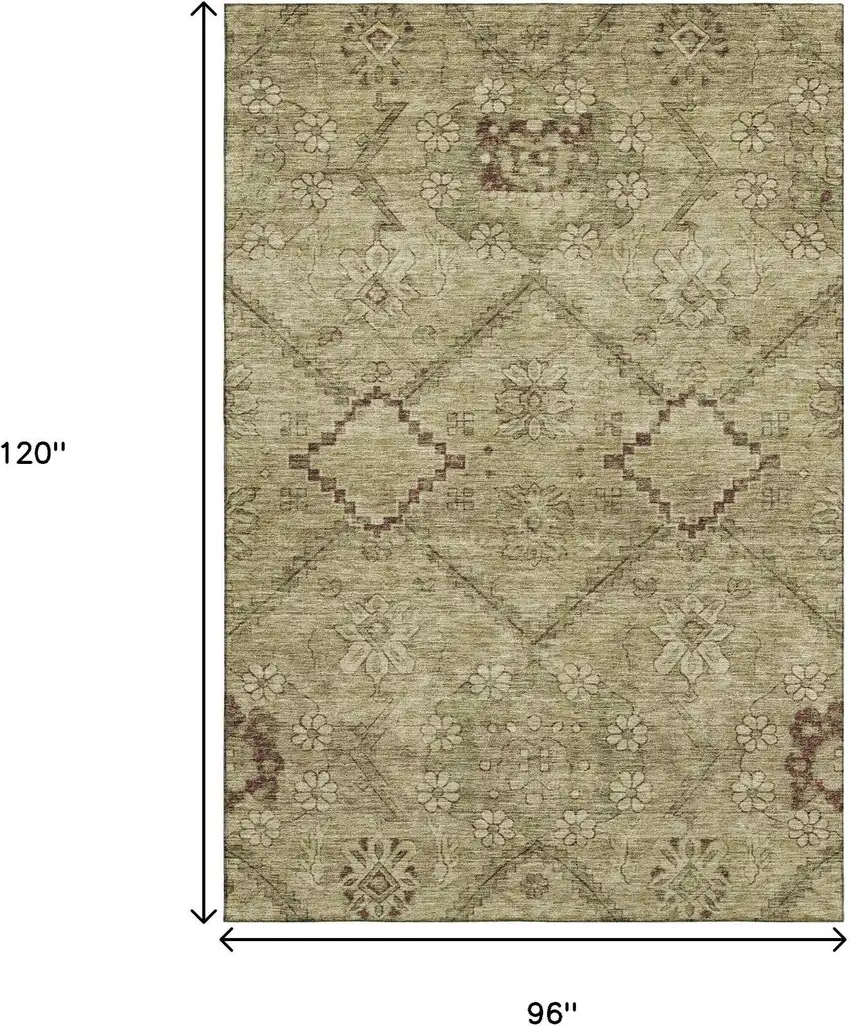 Brown And Beige Floral Washable Area Rug With UV Protection Photo 3
