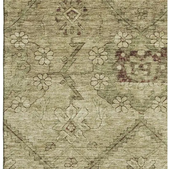 Brown And Beige Floral Washable Area Rug With UV Protection Photo 4