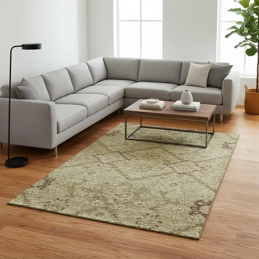 Brown And Beige Floral Washable Area Rug With UV Protection Photo 2