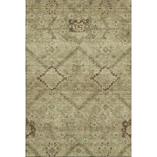 Brown And Beige Floral Washable Area Rug With UV Protection Photo 1