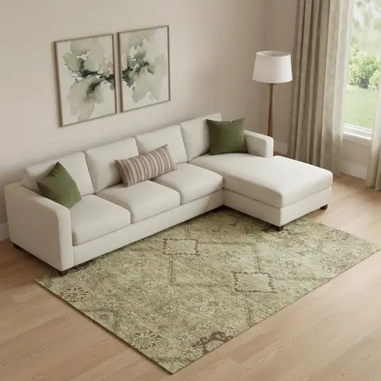 Brown And Beige Floral Washable Area Rug With UV Protection Photo 1