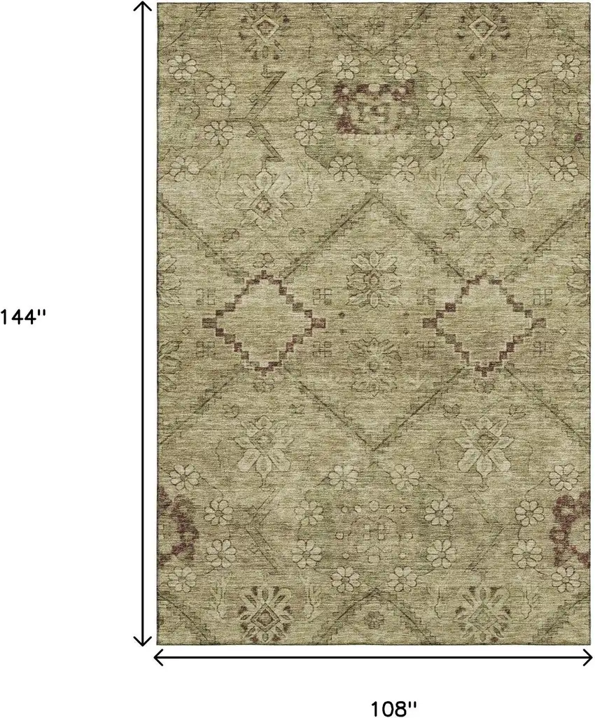 Brown And Beige Floral Washable Area Rug With UV Protection Photo 9