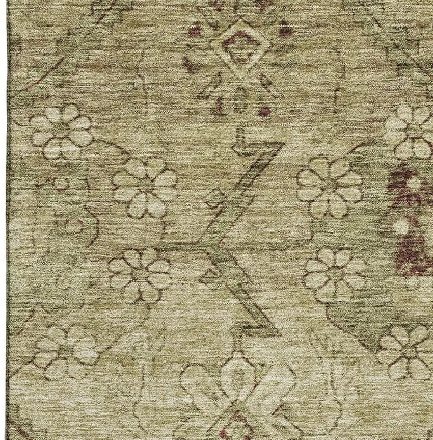 Brown And Beige Floral Washable Area Rug With UV Protection Photo 3