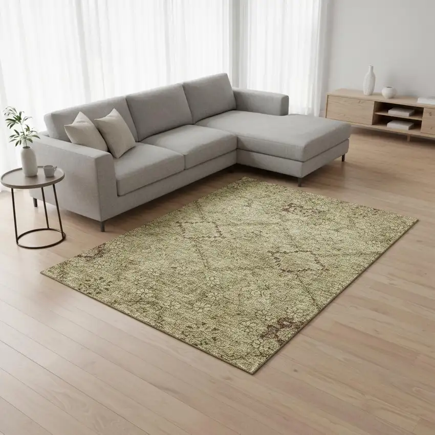 Brown And Beige Floral Washable Area Rug With UV Protection Photo 2