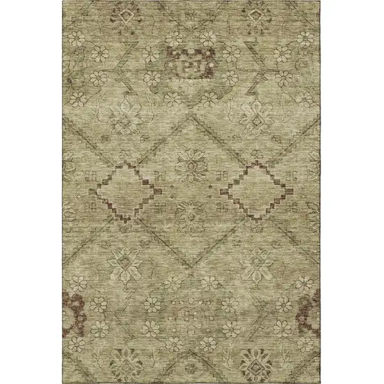 Brown And Beige Floral Washable Area Rug With UV Protection Photo 3