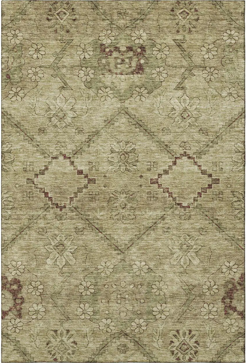 Brown And Beige Floral Washable Area Rug With UV Protection Photo 3