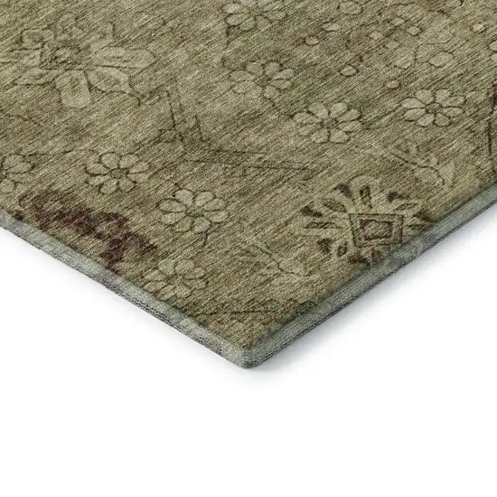Brown And Beige Floral Washable Area Rug With UV Protection Photo 7
