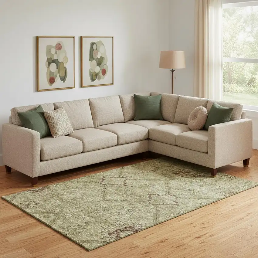 Brown And Beige Floral Washable Area Rug With UV Protection Photo 1