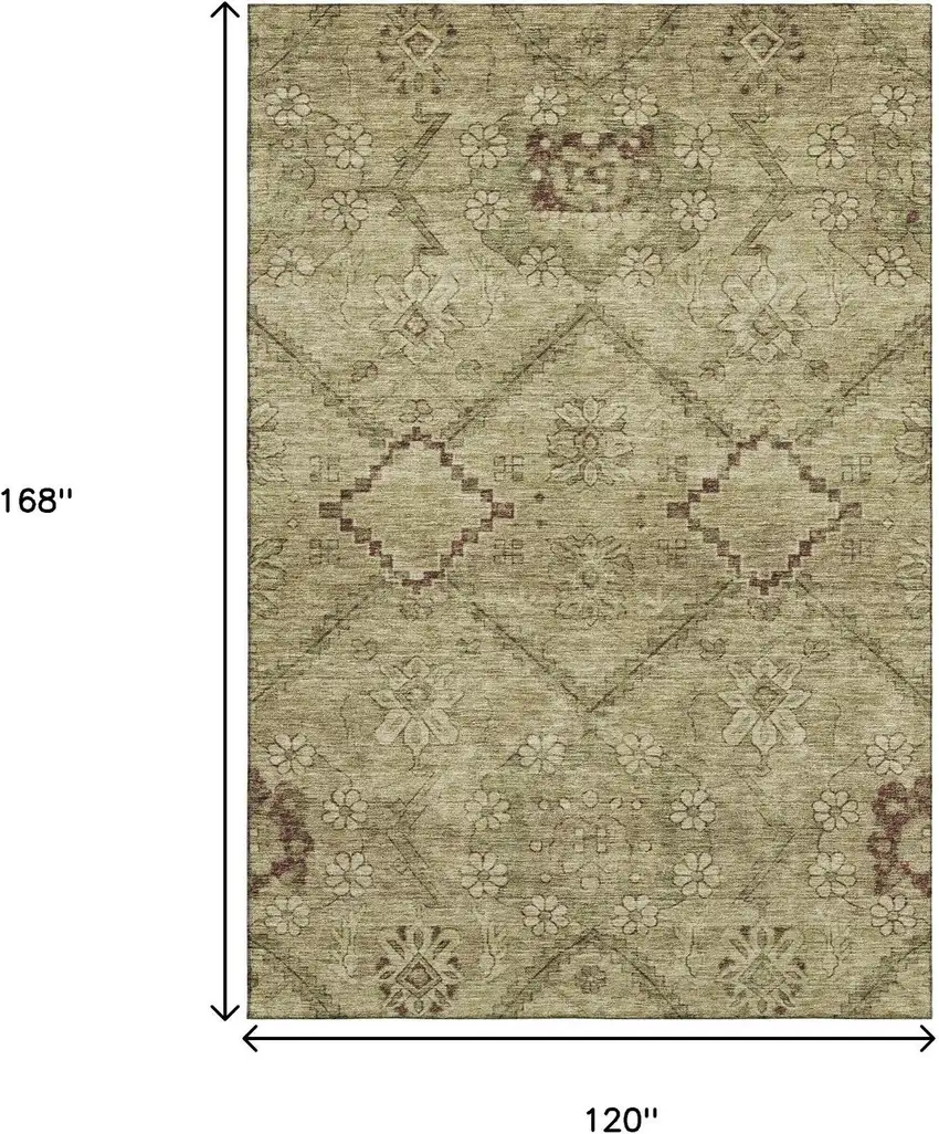 Brown And Beige Floral Washable Area Rug With UV Protection Photo 3