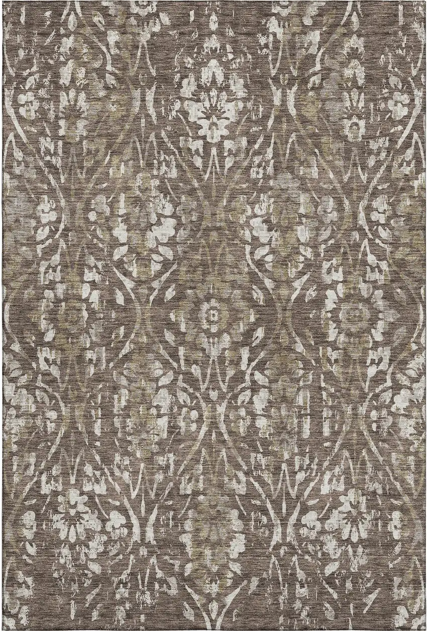 Brown And Beige Floral Washable Area Rug With UV Protection Photo 1
