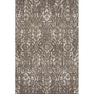 Photo of Brown And Beige Floral Washable Area Rug With UV Protection