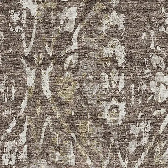 Brown And Beige Floral Washable Area Rug With UV Protection Photo 3