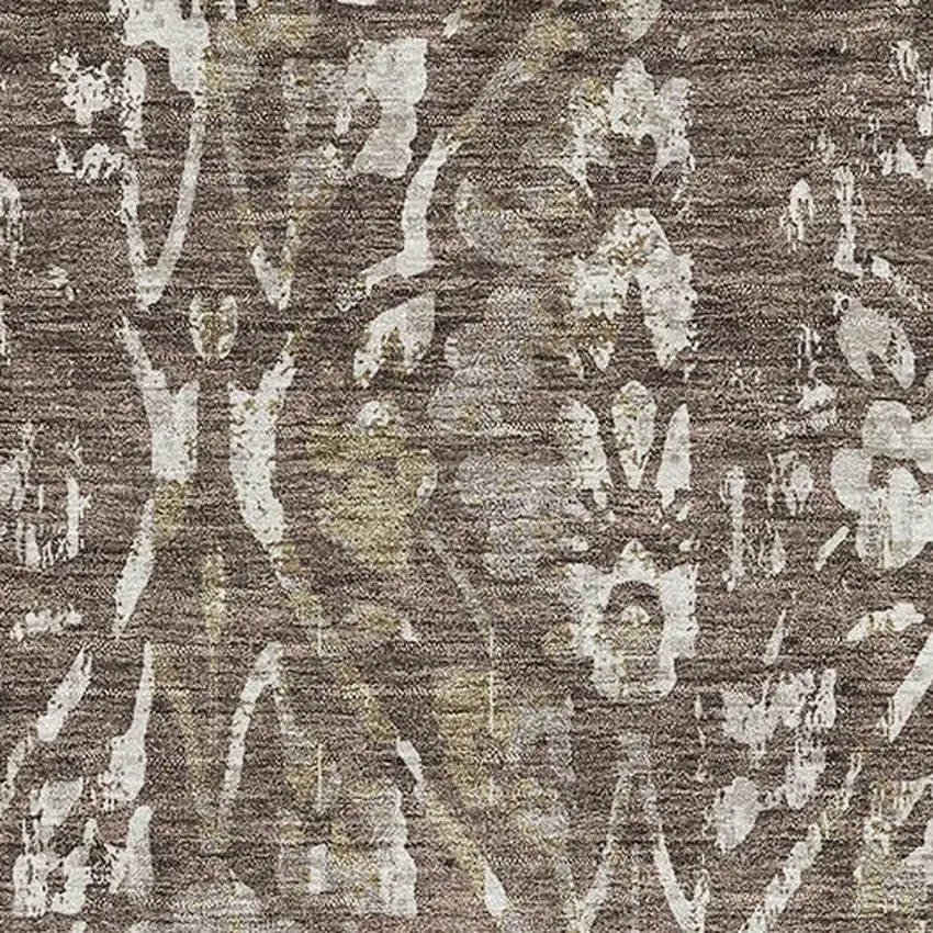 Brown And Beige Floral Washable Area Rug With UV Protection Photo 3
