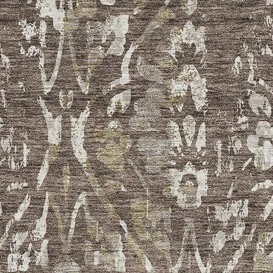 Brown And Beige Floral Washable Area Rug With UV Protection Photo 3
