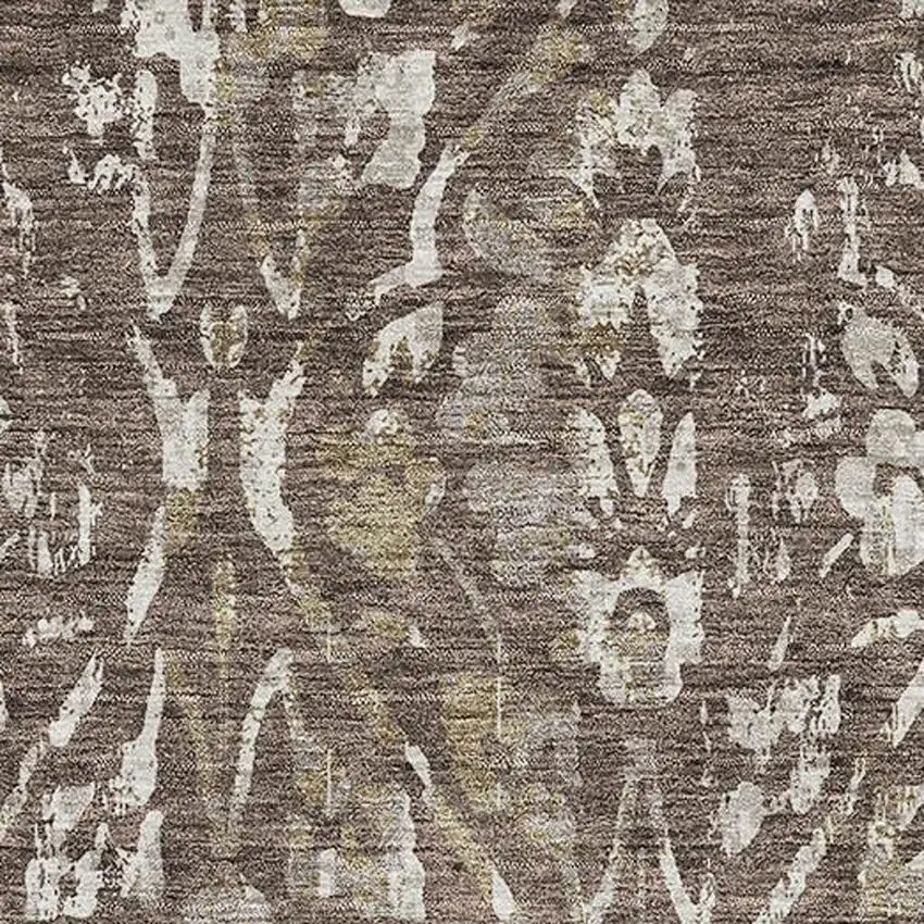 Brown And Beige Floral Washable Area Rug With UV Protection Photo 3