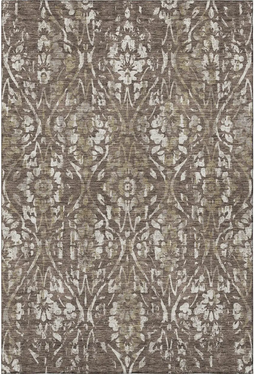 Brown And Beige Floral Washable Area Rug With UV Protection Photo 4