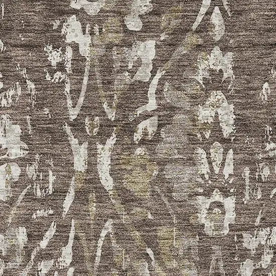 Brown And Beige Floral Washable Area Rug With UV Protection Photo 3