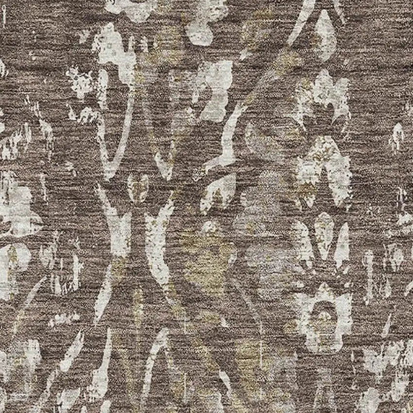 Brown And Beige Floral Washable Area Rug With UV Protection Photo 3