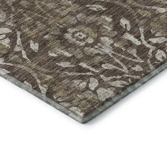 Brown And Beige Floral Washable Area Rug With UV Protection Photo 8
