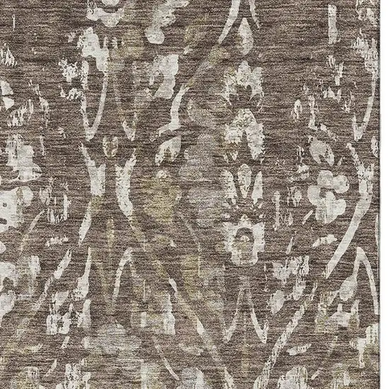Brown And Beige Floral Washable Area Rug With UV Protection Photo 4