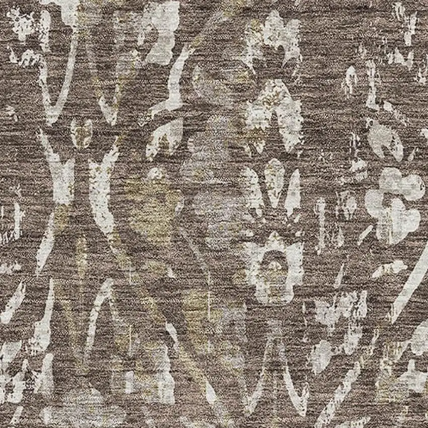 Brown And Beige Floral Washable Area Rug With UV Protection Photo 3