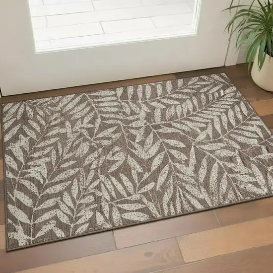 Brown And Beige Floral Washable Area Rug With UV Protection Photo 1