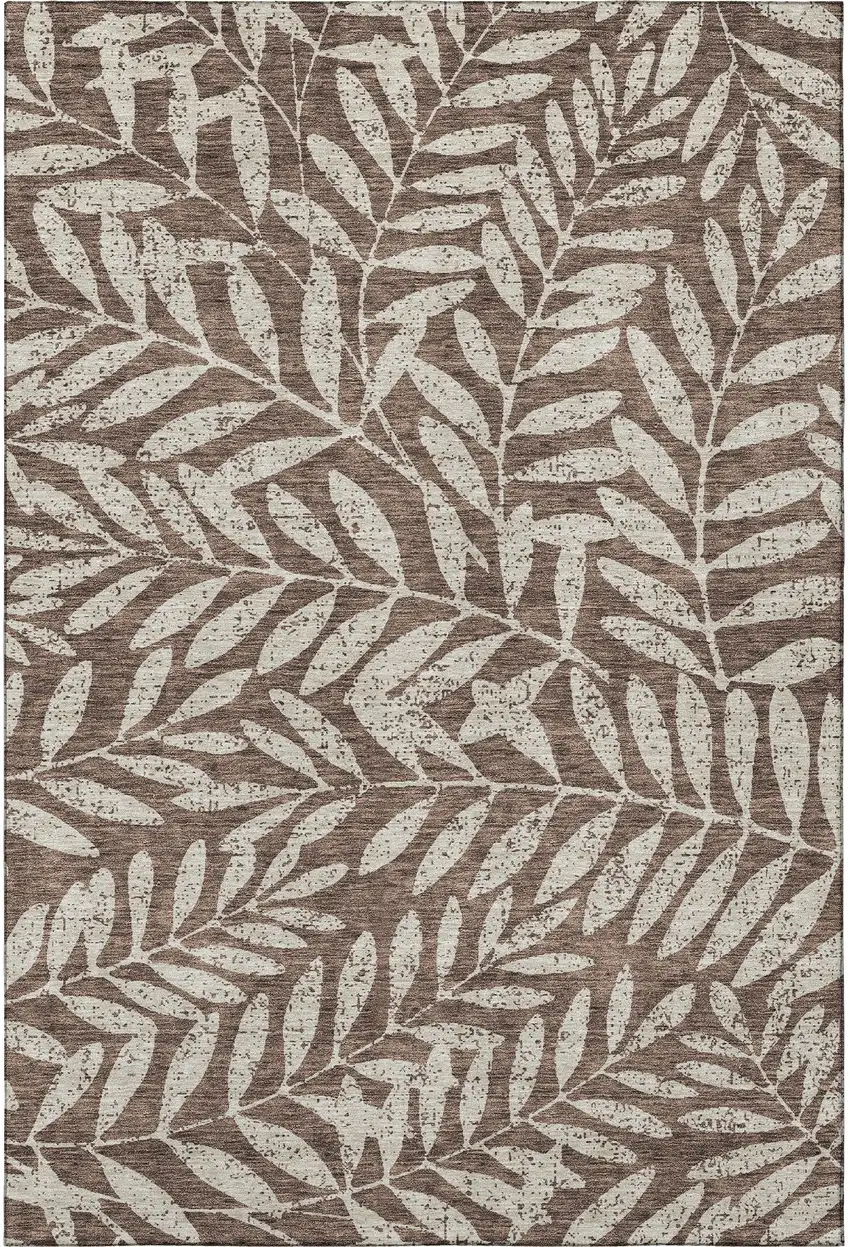 Brown And Beige Floral Washable Area Rug With UV Protection Photo 3