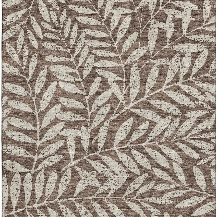 Brown And Beige Floral Washable Area Rug With UV Protection Photo 3