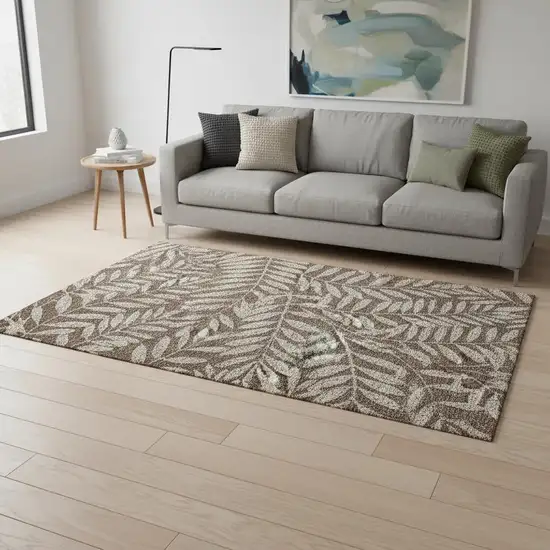 Brown And Beige Floral Washable Area Rug With UV Protection Photo 2