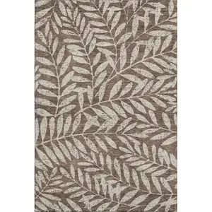 Photo of Brown And Beige Floral Washable Area Rug With UV Protection