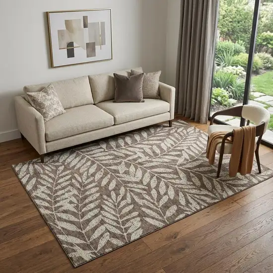 Brown And Beige Floral Washable Area Rug With UV Protection Photo 1