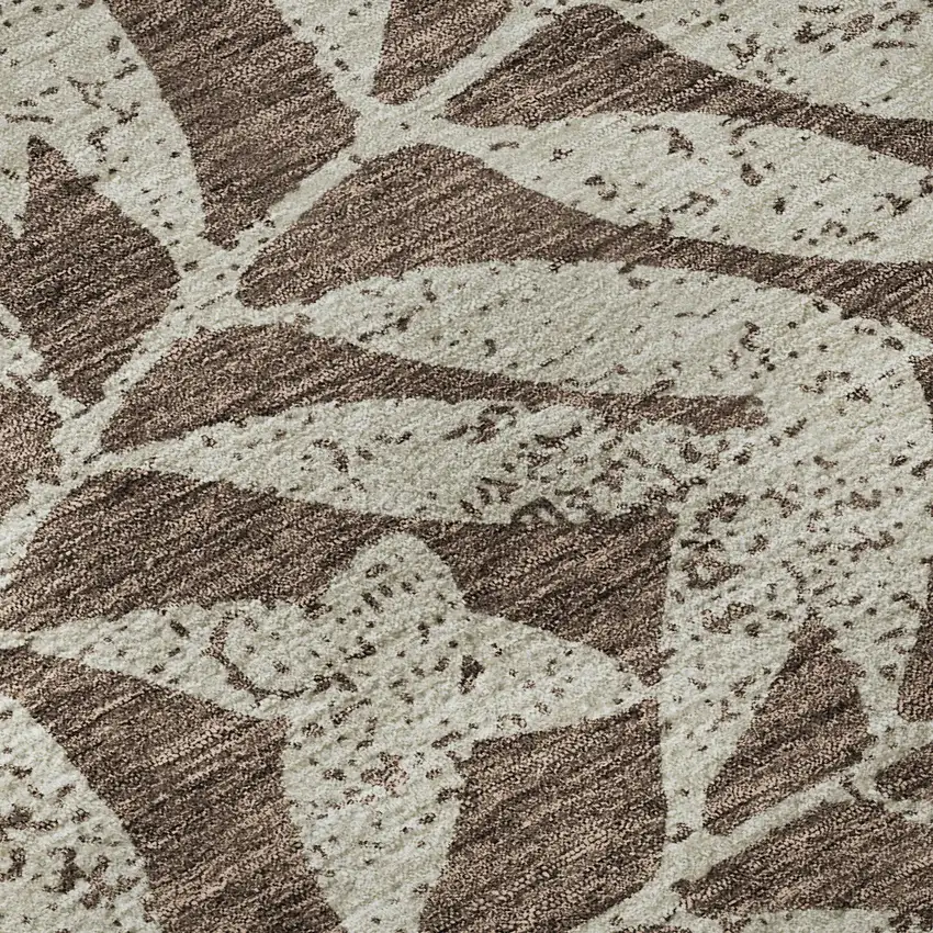 Brown And Beige Floral Washable Area Rug With UV Protection Photo 8