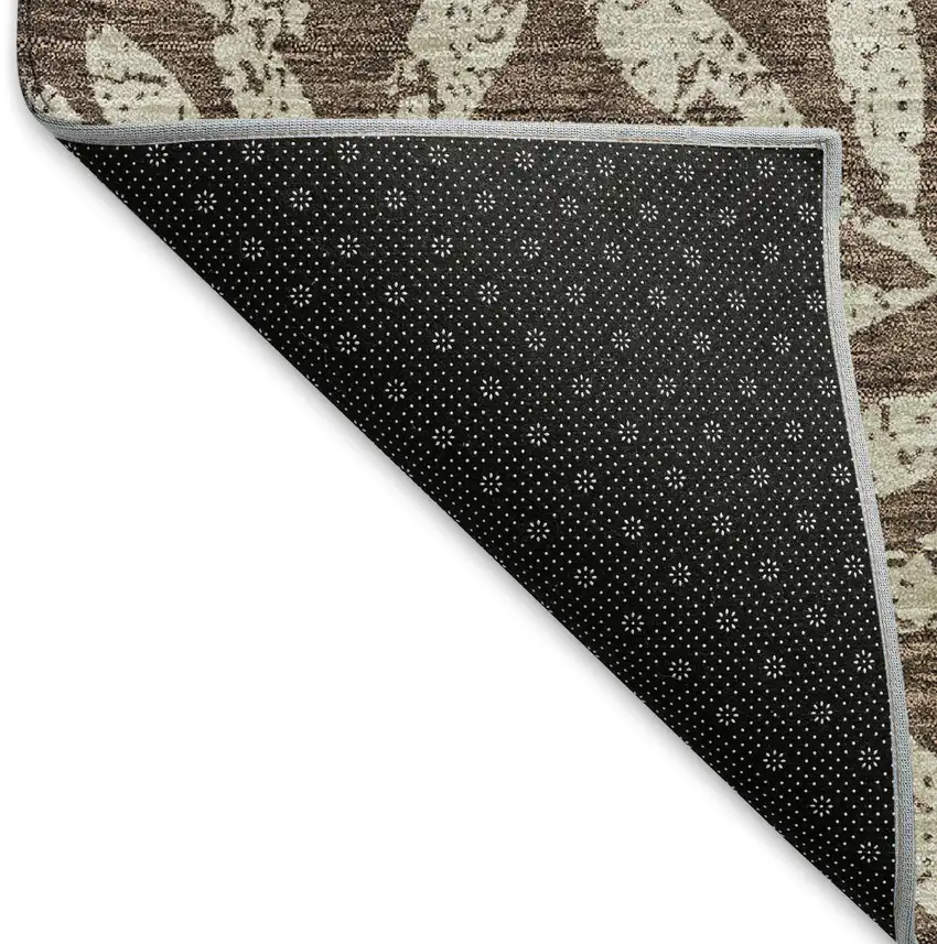 Brown And Beige Floral Washable Area Rug With UV Protection Photo 7