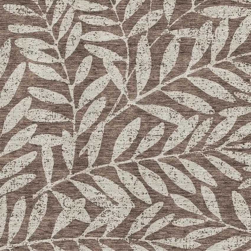 Brown And Beige Floral Washable Area Rug With UV Protection Photo 3