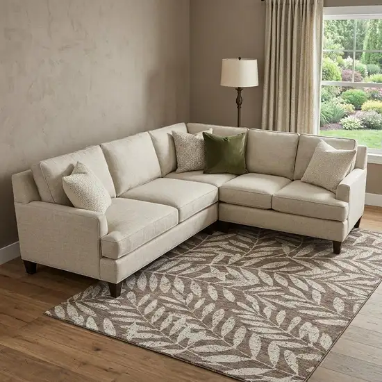 Brown And Beige Floral Washable Area Rug With UV Protection Photo 1