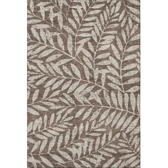 Brown And Beige Floral Washable Area Rug With UV Protection Photo 4