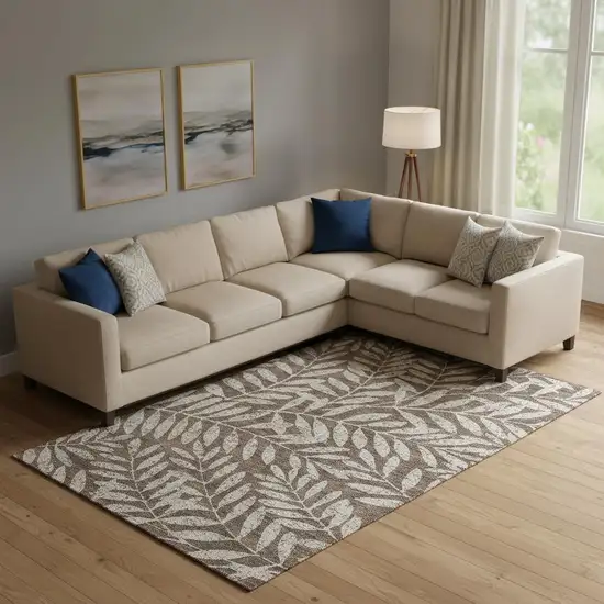 Brown And Beige Floral Washable Area Rug With UV Protection Photo 1