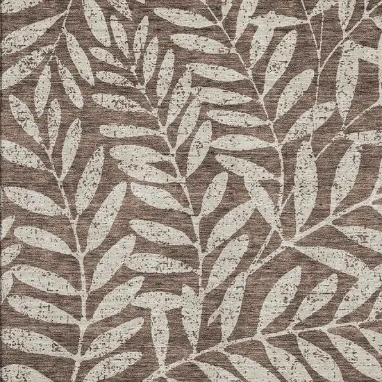 Brown And Beige Floral Washable Area Rug With UV Protection Photo 3