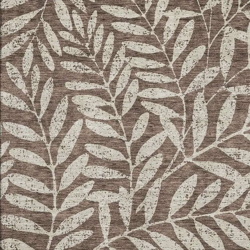 Brown And Beige Floral Washable Area Rug With UV Protection Photo 3