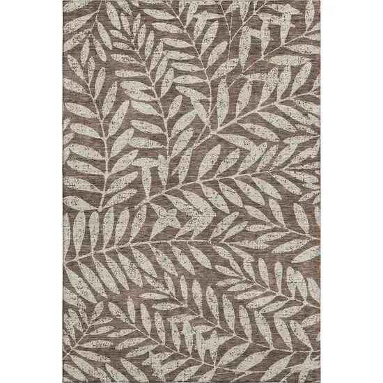 Brown And Beige Floral Washable Area Rug With UV Protection Photo 1