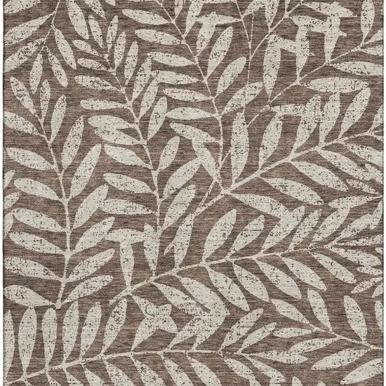 Brown And Beige Floral Washable Area Rug With UV Protection Photo 4