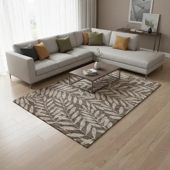 Brown And Beige Floral Washable Area Rug With UV Protection Photo 2