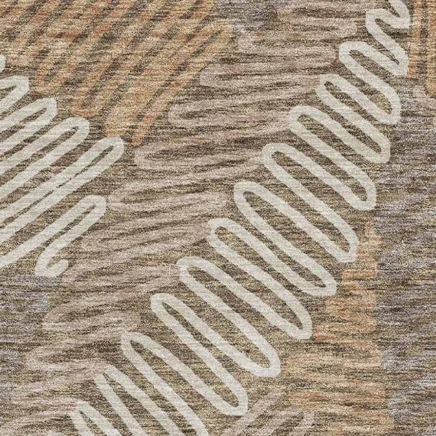 Brown And Beige Floral Washable Area Rug With UV Protection Photo 4