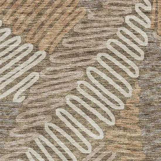 Brown And Beige Floral Washable Area Rug With UV Protection Photo 4