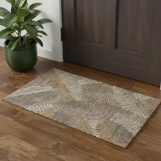 Brown And Beige Floral Washable Area Rug With UV Protection Photo 1