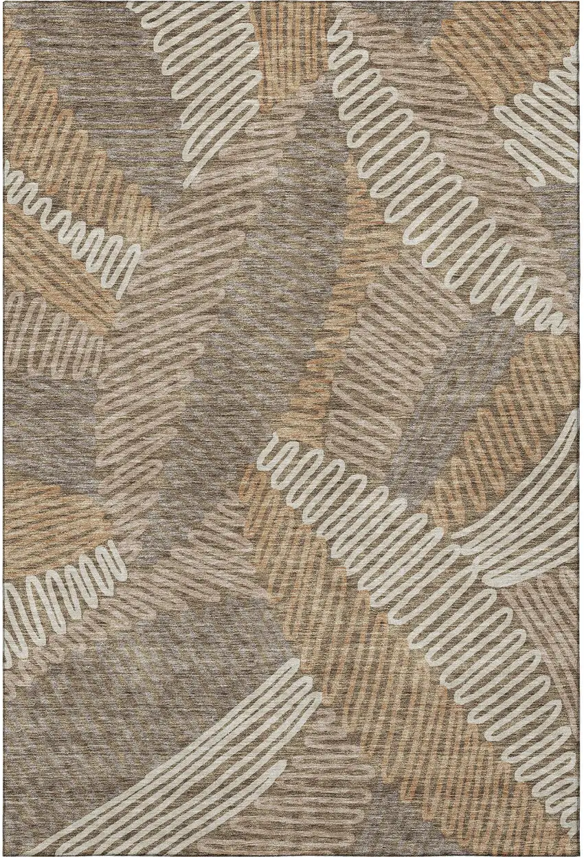 Brown And Beige Floral Washable Area Rug With UV Protection Photo 5