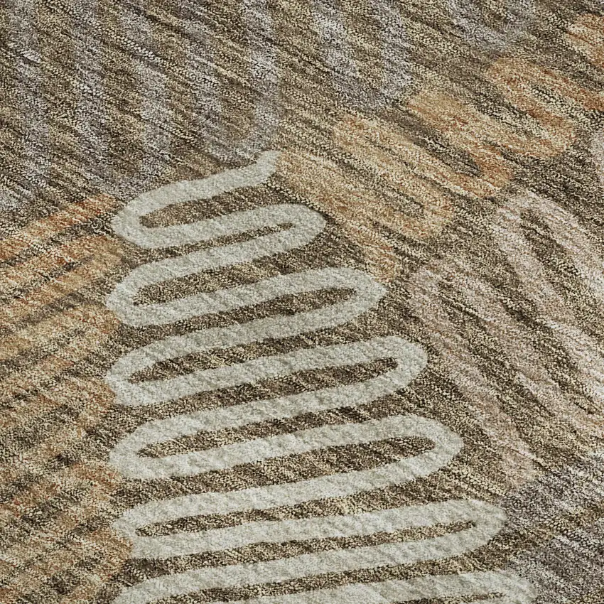 Brown And Beige Floral Washable Area Rug With UV Protection Photo 4